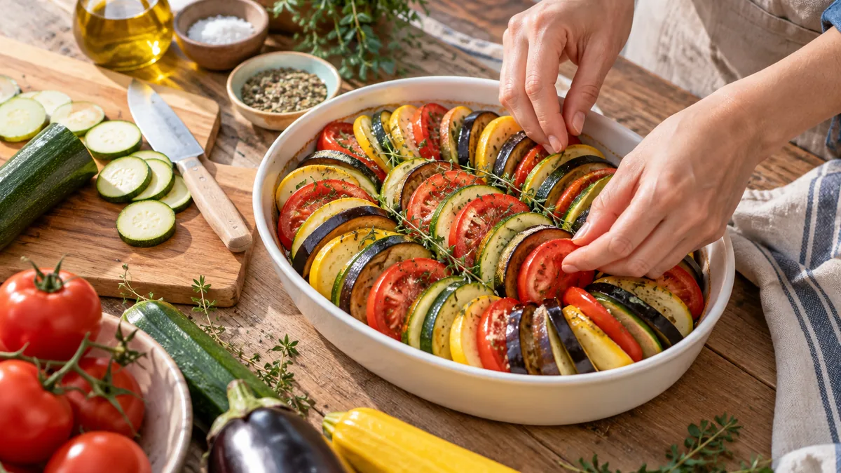 Tian de légumes provençal au fenouil, courgette et tomate doré au four