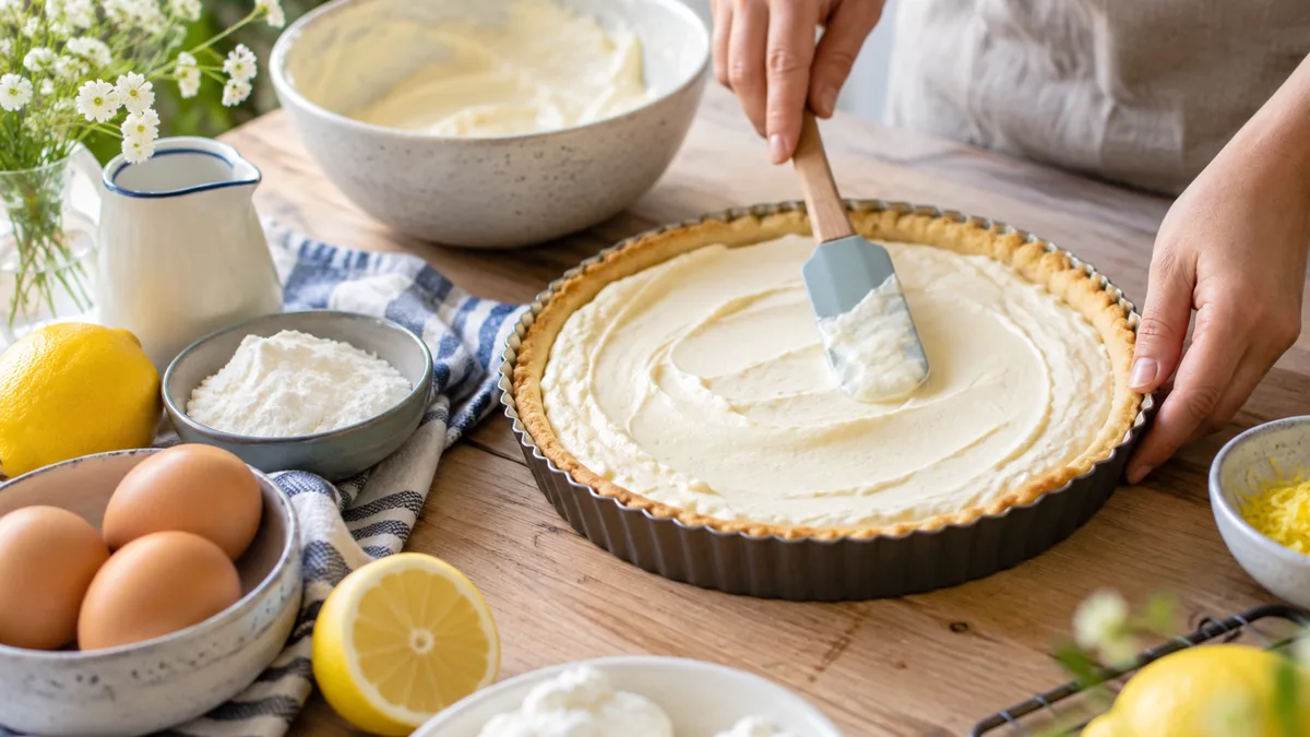 Part de tarte au fromage blanc maison, dorée et fondante, servie pour le goûter
