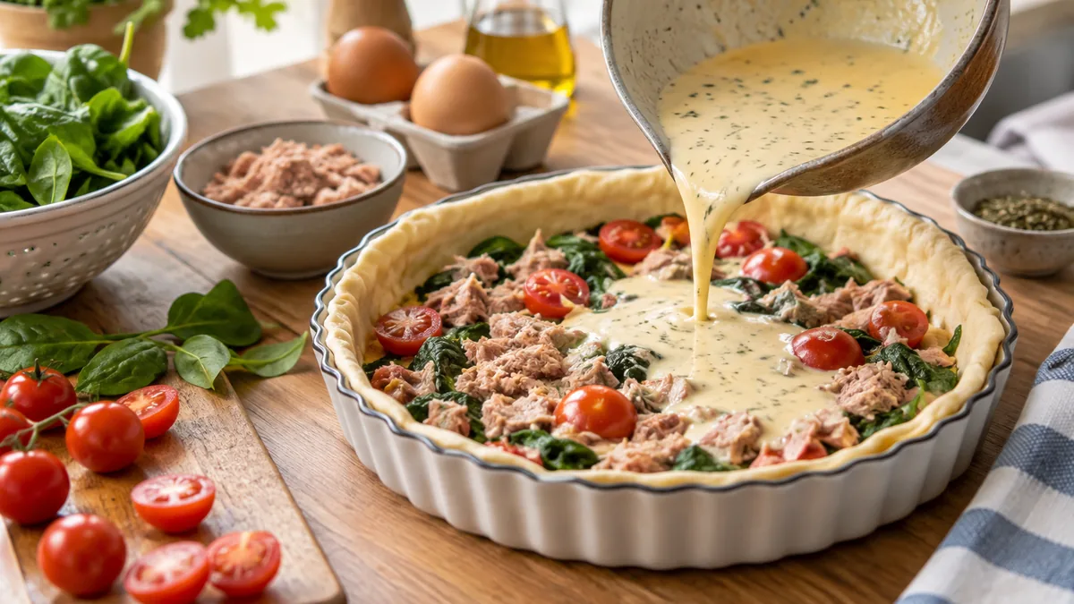 Part de quiche doree au thon et au butternut, sans lardons