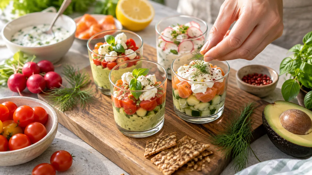 Verrines fraicheur en couches de concombre, thon et poivron rouge