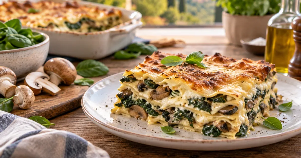 Lasagnes faciles aux champignons et aux épinards, version végétarienne