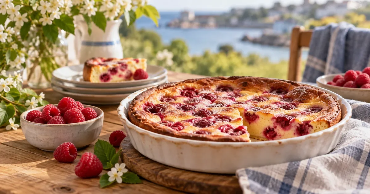 Far breton aux framboises sans gluten, léger et fondant