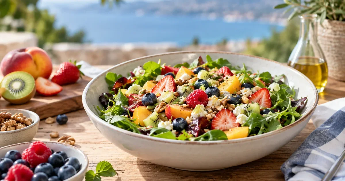 Salade de laitue et fruits d'été, la fraîcheur sucrée-salée dans l'assiette