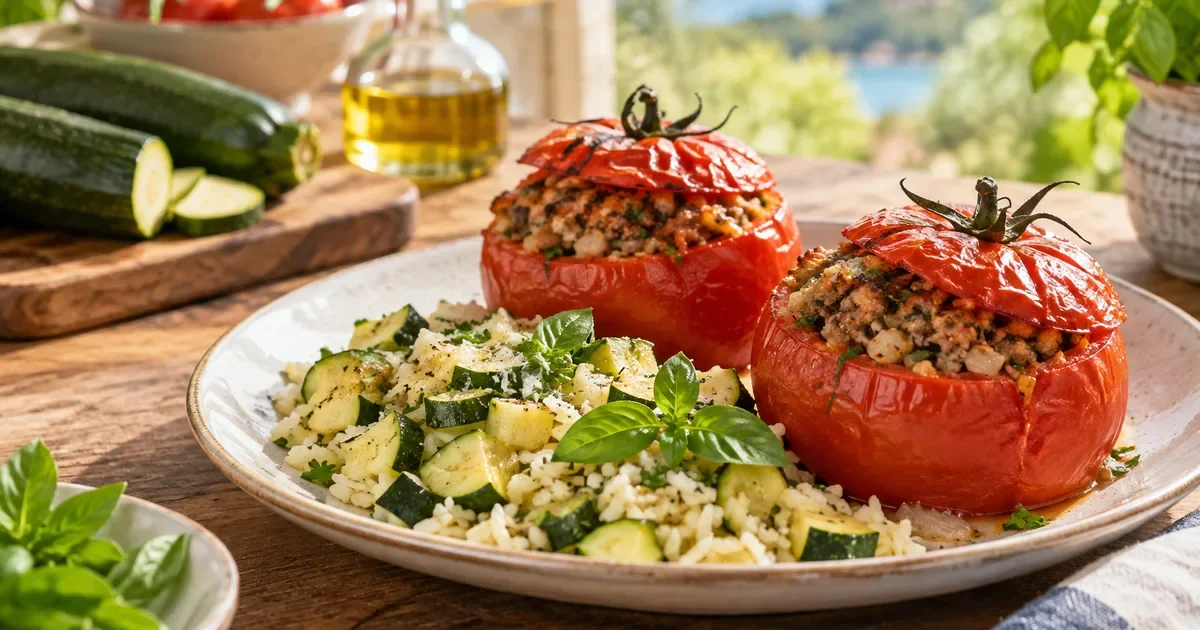 Tomates farcies au riz et à la courgette, un plat familial de saison